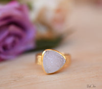White Druzy Ring * Gold Plated Ring * Statement Ring *Gemstone Ring  *Gold Crystal* Natural Druzy *Large Gemstone *Organic Ring * BJR157