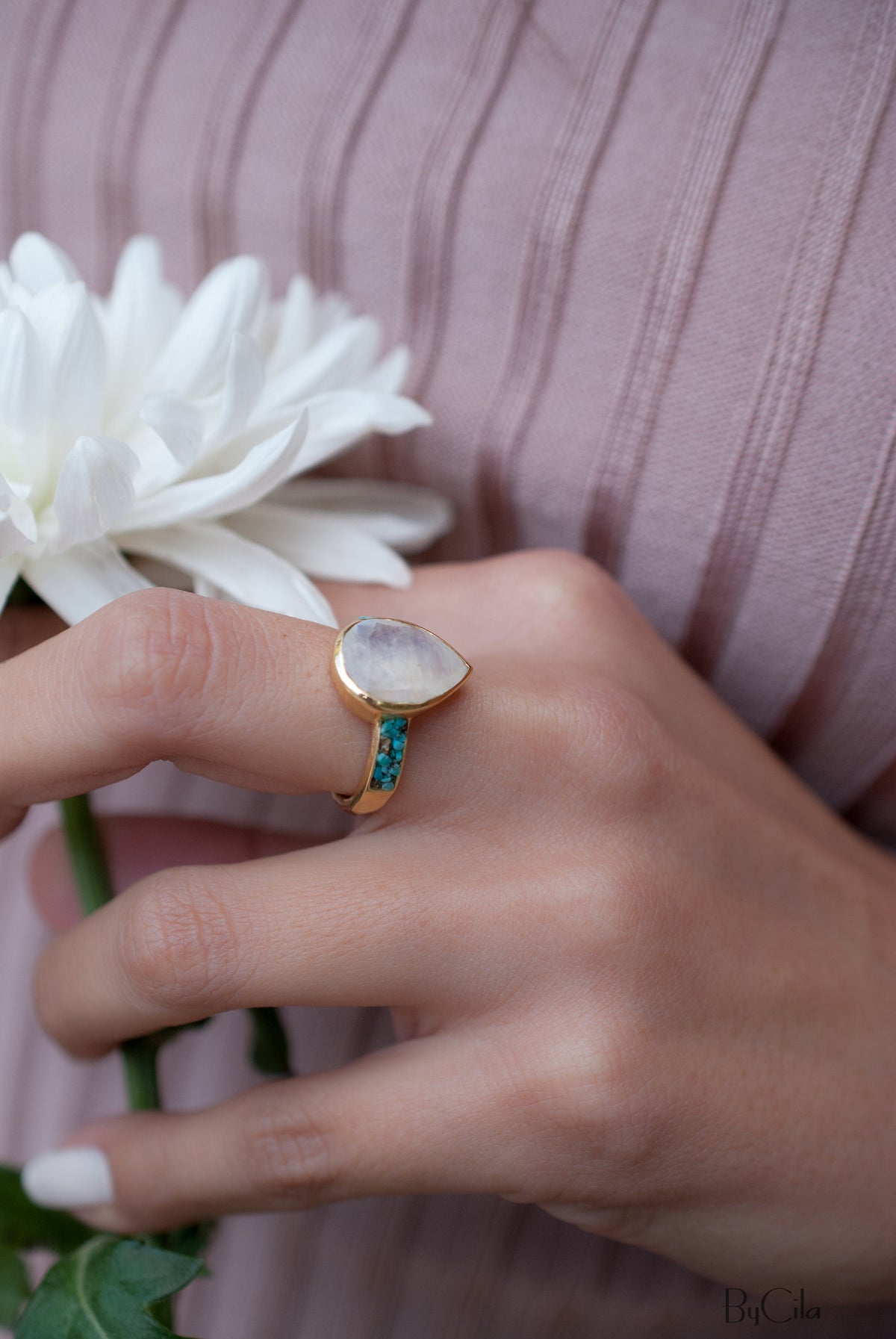 Moonstone & Mosaic Turquoise Ring*18k Gold Plated Ring*Statement Ring*Gemstone Ring *Labradorite *Bridal Ring *Organic Ring *Natural *BJR178