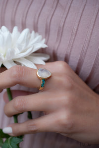 Moonstone & Mosaic Turquoise Ring*18k Gold Plated Ring*Statement Ring*Gemstone Ring *Labradorite *Bridal Ring *Organic Ring *Natural *BJR178