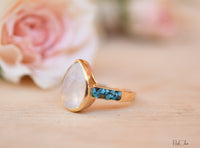 Moonstone & Mosaic Turquoise Ring*18k Gold Plated Ring*Statement Ring*Gemstone Ring *Labradorite *Bridal Ring *Organic Ring *Natural *BJR178