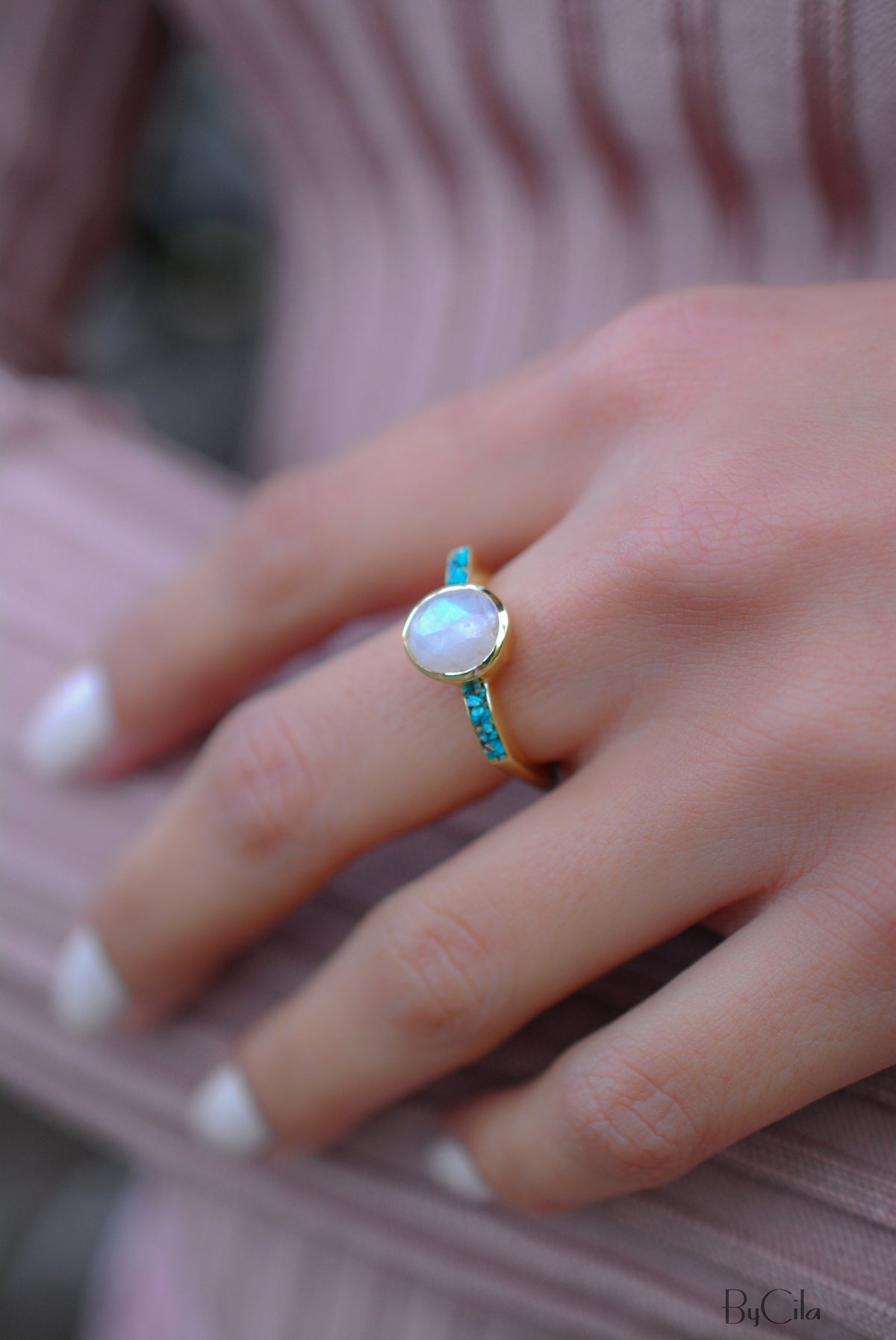 Moonstone & Mosaic Turquoise Square Ring * 18k Gold Plated Ring * Statement Ring *Gemstone Ring *Bridal Ring *Organic Ring *Natural * BJR164