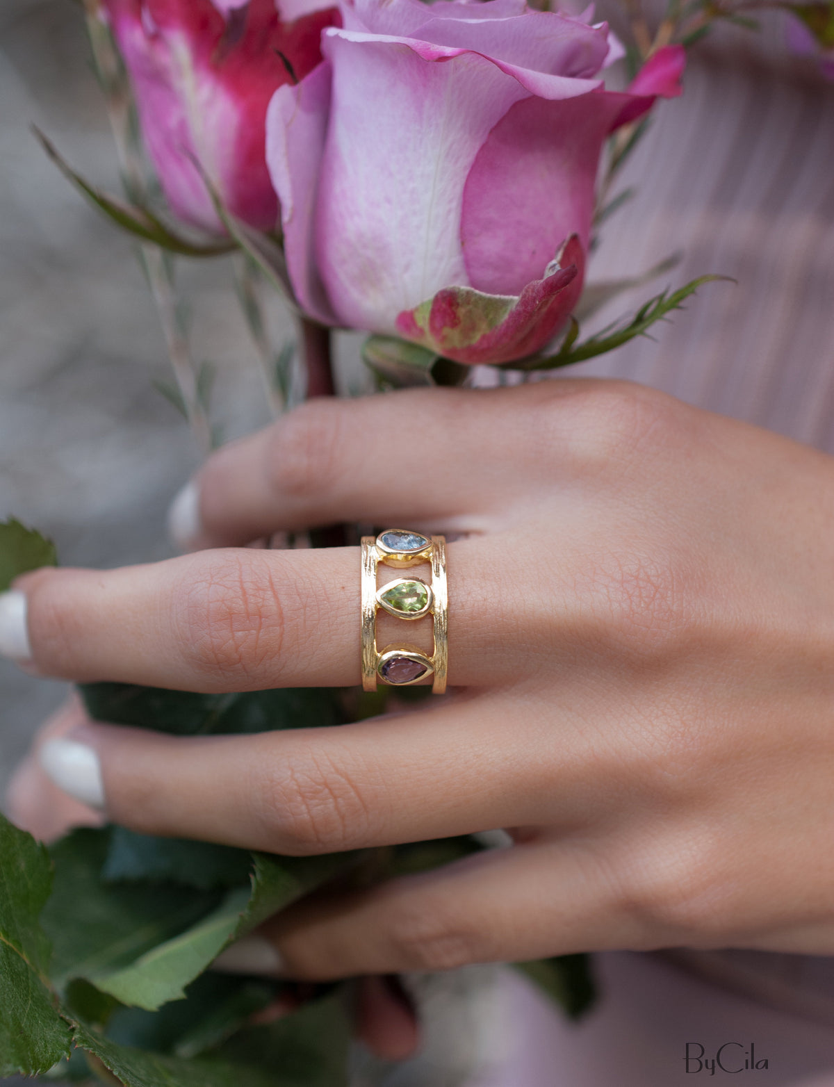 Amethyst, Peridot & Iolite hydro Ring * 18k Gold Plated Ring * Statement Ring *Gemstone Ring * handmade *Adjustable * Boho BJR180