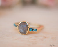 Labradorite & Mosaic Turquoise Square Ring *18k Gold Plated Ring * Statement Ring *Gemstone Ring *Bridal Ring *Organic Ring *Natural *BJR163