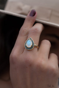 Mosaic Labradorite & Moonstone Ring *18k Gold Plated Ring * Statement Ring *Gemstone Ring *Bridal Ring *Organic Ring *Natural * BJR173