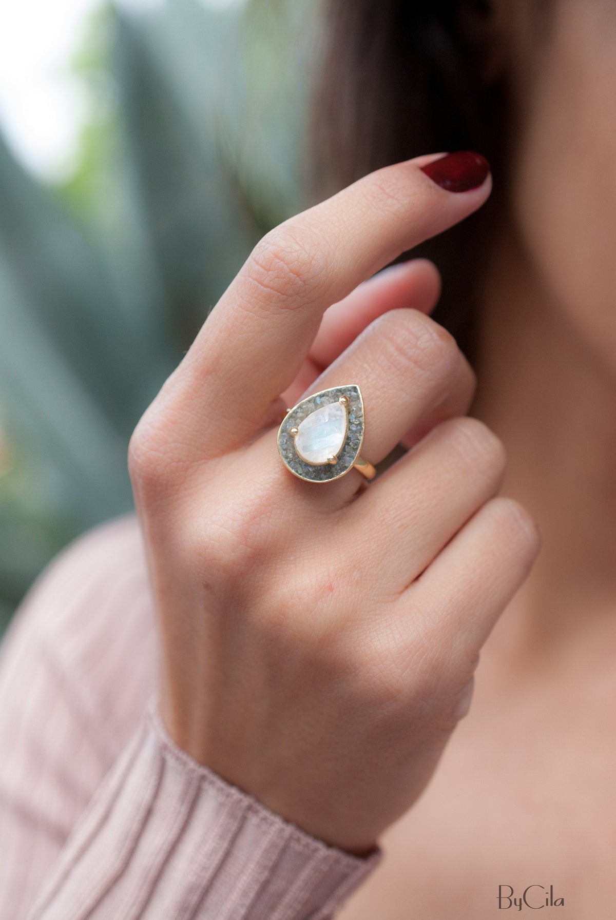 Mosaic Labradorite & Moonstone Ring *18k Gold Plated Ring * Statement Ring *Gemstone Ring *Bridal Ring *Organic Ring *Natural * BJR173