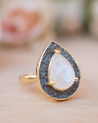 Mosaic Labradorite & Moonstone Ring *18k Gold Plated Ring * Statement Ring *Gemstone Ring *Bridal Ring *Organic Ring *Natural * BJR173