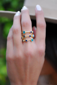 Gemstones Gold Ring * Statement Birthstone* Gold Plated Ring * Green Jade, Sapphire hydro, Labradorite *Multi stones *Statement Ring BJR071