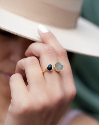 Chris Ring * Mosaic Labradorite  & Black Onyx Ring * Gold Plated * BJR169 * Bycila
