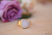 White Druzy Ring * Gold Plated Ring * Statement Ring *Gemstone Ring  *Gold Crystal* Natural Druzy *Large Gemstone *Organic Ring * BJR157