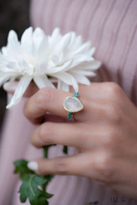 Moonstone & Mosaic Turquoise Ring*18k Gold Plated Ring*Statement Ring*Gemstone Ring *Labradorite *Bridal Ring *Organic Ring *Natural *BJR178