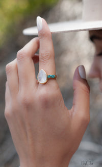 Moonstone & Mosaic Turquoise Ring*18k Gold Plated Ring*Statement Ring*Gemstone Ring *Labradorite *Bridal Ring *Organic Ring *Natural *BJR178