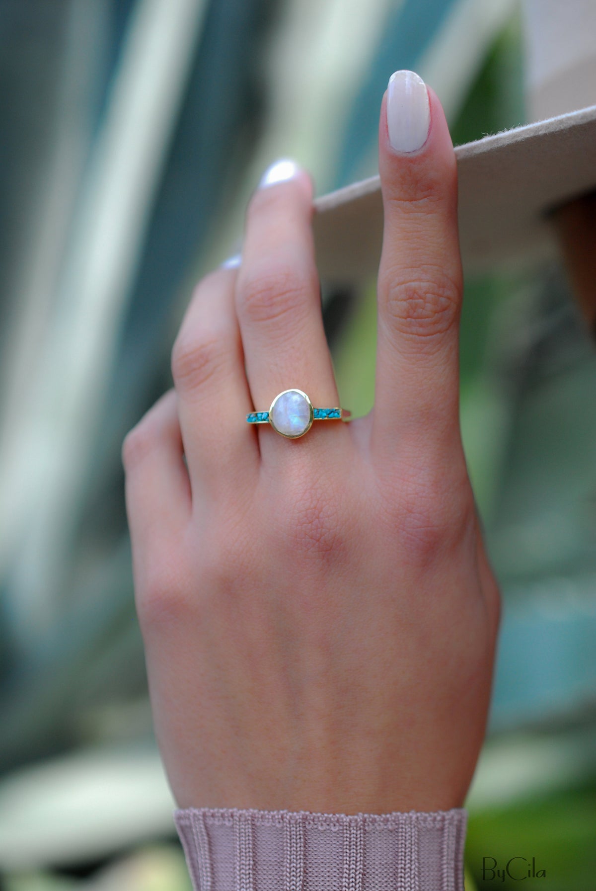 Moonstone & Mosaic Turquoise Square Ring * 18k Gold Plated Ring * Statement Ring *Gemstone Ring *Bridal Ring *Organic Ring *Natural * BJR164
