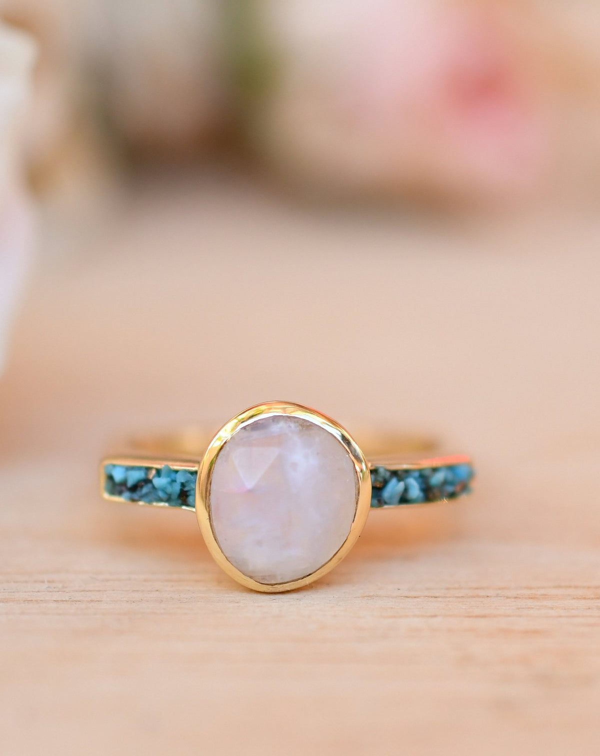 Moonstone & Mosaic Turquoise Square Ring * 18k Gold Plated Ring * Statement Ring *Gemstone Ring *Bridal Ring *Organic Ring *Natural * BJR164