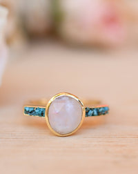 Moonstone & Mosaic Turquoise Square Ring * 18k Gold Plated Ring * Statement Ring *Gemstone Ring *Bridal Ring *Organic Ring *Natural * BJR164