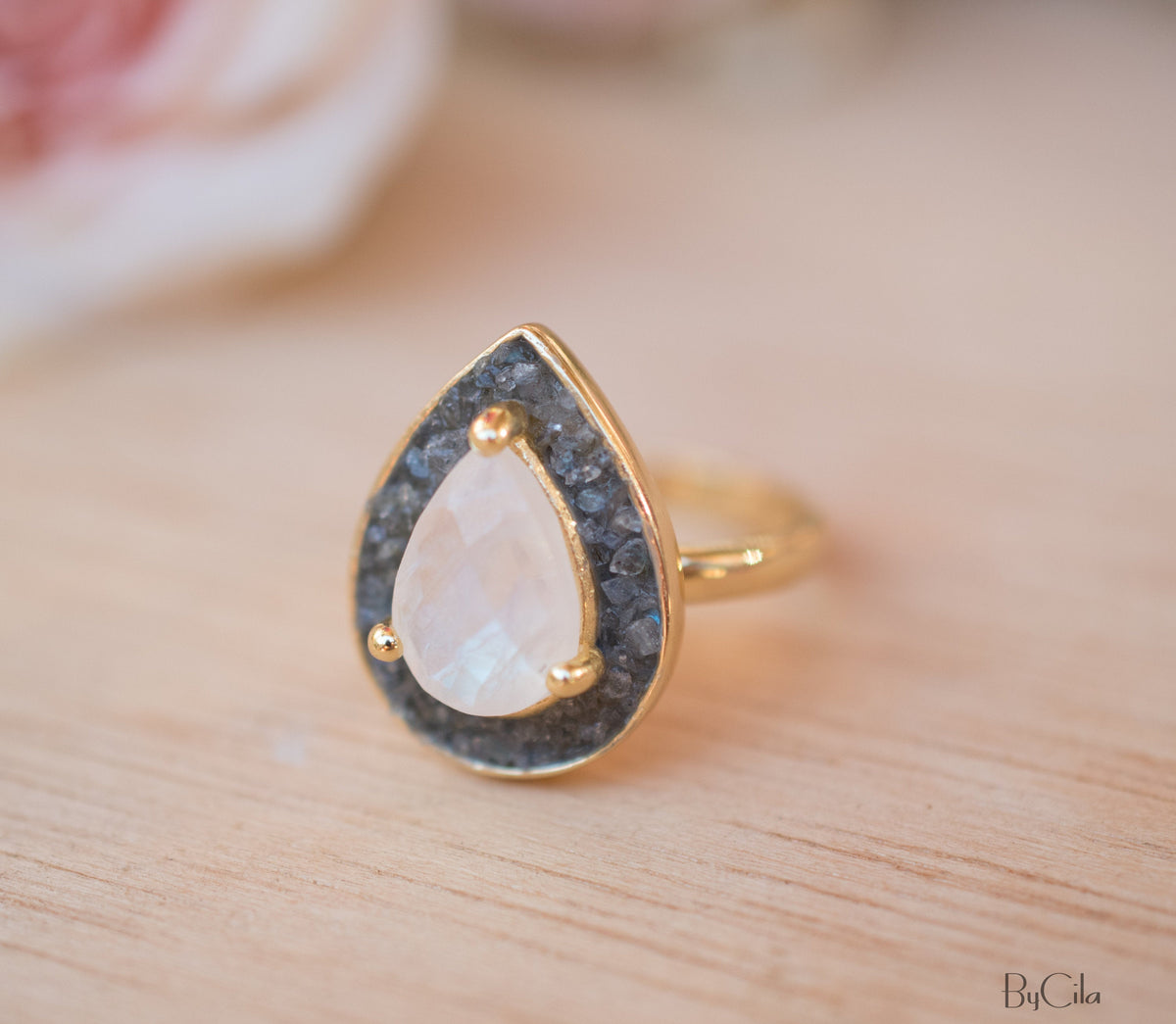 Mosaic Labradorite & Moonstone Ring *18k Gold Plated Ring * Statement Ring *Gemstone Ring *Bridal Ring *Organic Ring *Natural * BJR173