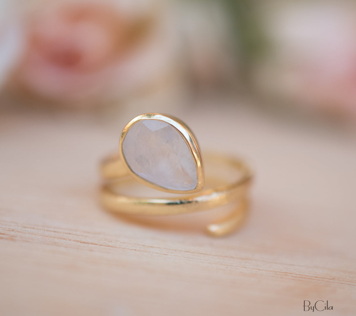 Moonstone Ring * 18k Gold Plated Ring * Statement Ring * Gemstone Ring * White * Bridal Ring * Wedding Ring * Organic Ring * Natural BJR109
