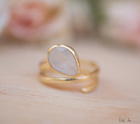 Moonstone Ring * 18k Gold Plated Ring * Statement Ring * Gemstone Ring * White * Bridal Ring * Wedding Ring * Organic Ring * Natural BJR109