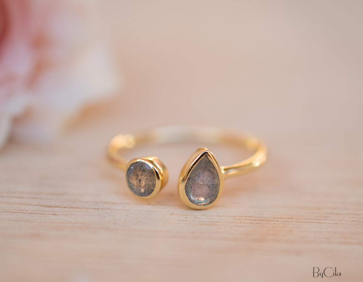 Labradorite Ring *Adjustable Gold Vermeil * Statement*Gemstone * Wedding Bridesmaid *Boho *Bohemian *Handmade BJR172