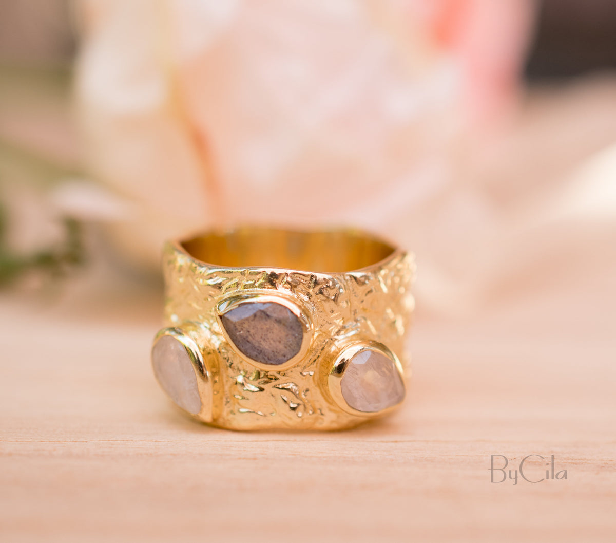 Moonstone & Labradorite Ring * 18k Gold Plated Ring * Statement Ring *Gemstone Ring * handmade * Boho BJR174