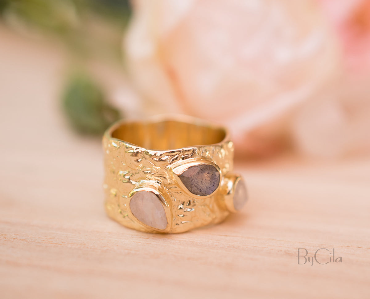 Moonstone & Labradorite Ring * 18k Gold Plated Ring * Statement Ring *Gemstone Ring * handmade * Boho BJR174