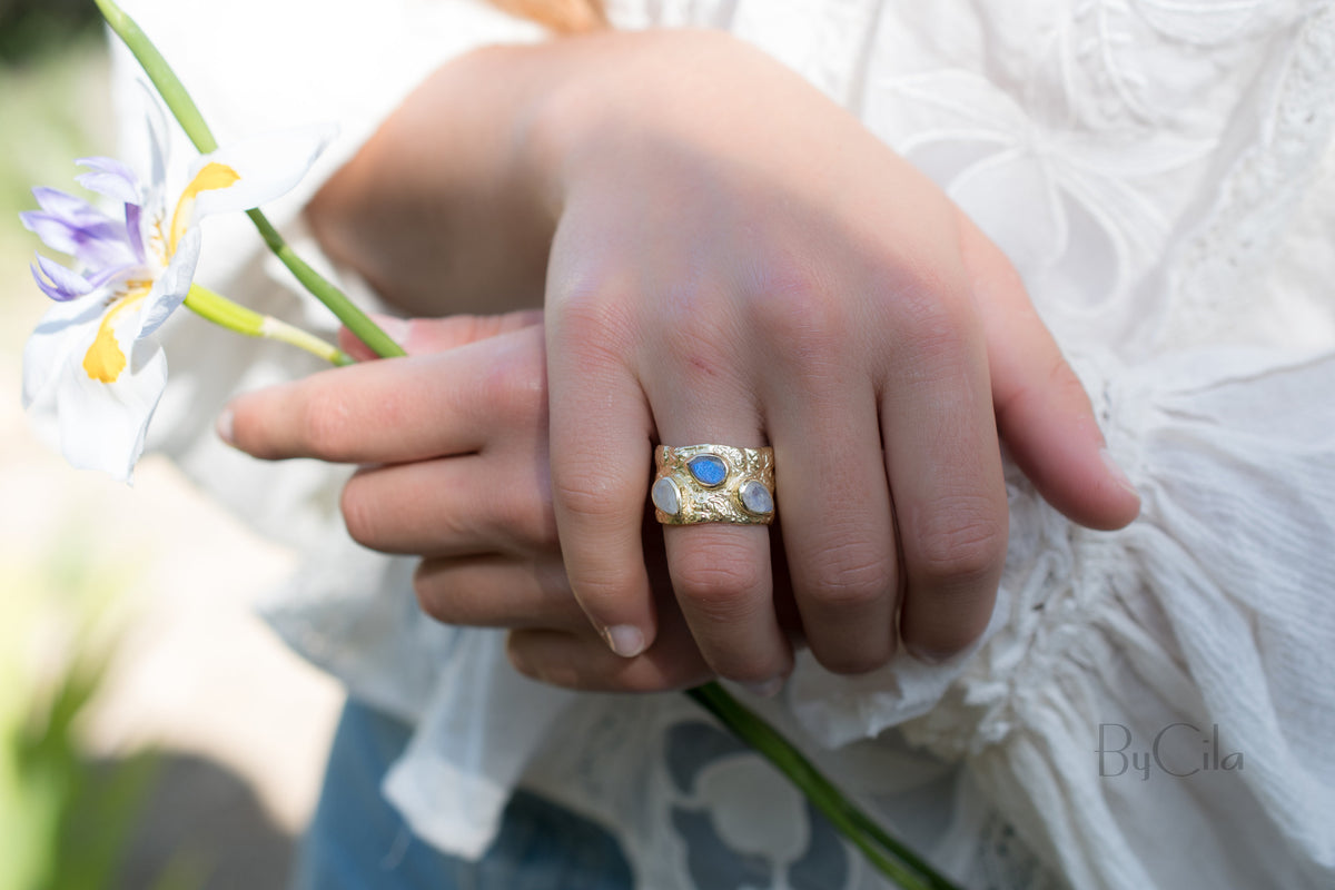 Moonstone & Labradorite Ring * 18k Gold Plated Ring * Statement Ring *Gemstone Ring * handmade * Boho BJR174