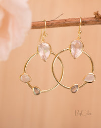 Lavinia Earrings * Rose Quartz, Labradorite & Moonstone  * Gold Plated 18k * BJE120