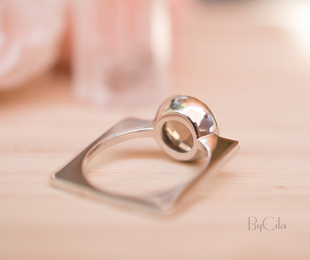 Smoky quartz Square Ring *  Silver Plated * Statement Ring *Gemstone Ring *Bridal Ring *Organic Ring *Natural * BJR167