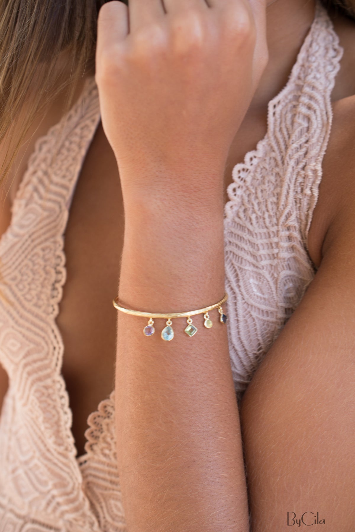 Amethyst, Blue Topaz, Peridot, Iolite hydro Bangle Bracelet * Gold Plated * Gemstone * Adjustable *Statement * BJB024