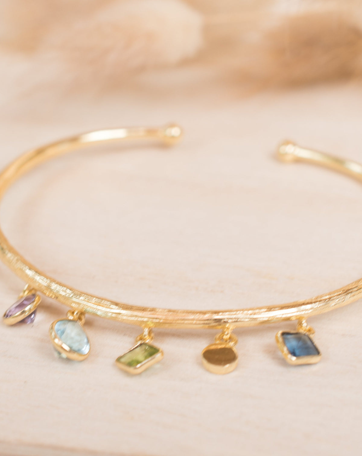 Amethyst, Blue Topaz, Peridot, Iolite hydro Bangle Bracelet * Gold Plated * Gemstone * Adjustable *Statement * BJB024