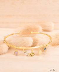 Amethyst, Blue Topaz, Peridot, Iolite hydro Bangle Bracelet * Gold Plated * Gemstone * Adjustable *Statement * BJB024