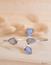 Labradorite Bangle Bracelet * Gold Plated, Rose Gold Plated 18k or Silver Plated* Gemstone * Lotus Flower *  Adjustable * Stacking*BJB021C