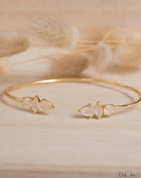 Rose Quartz Bangle Bracelet * Gold Plated * Gemstone * Gypsy * Hippie * Adjustable * Statement *  Stacking * Layering *BJB036