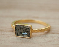 Labradorite, Black Diamond and Plain Band Rings * Gold Ring * Gold Labradorite Ring * Gold Vermeil * Gemstones Ring * BJR184A