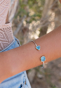 Blue Chalcedony Bangle Bracelet *Gold Plated 18k or Silver Plated* Gemstone * Gypsy * Adjustable * Statement * Stacking * Layering * BJB009A