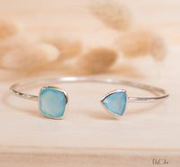 Blue Chalcedony Bangle Bracelet *Gold Plated 18k or Silver Plated* Gemstone * Gypsy * Adjustable * Statement * Stacking * Layering * BJB009B