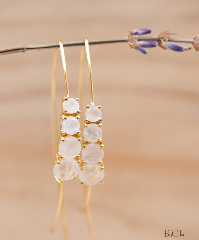 Moonstone Threader Earrings Rose Gold, Gold Vermeil or Sterling Silver * Gemstone * Earrings  Handmade * Modern * ByCila * BJE043A