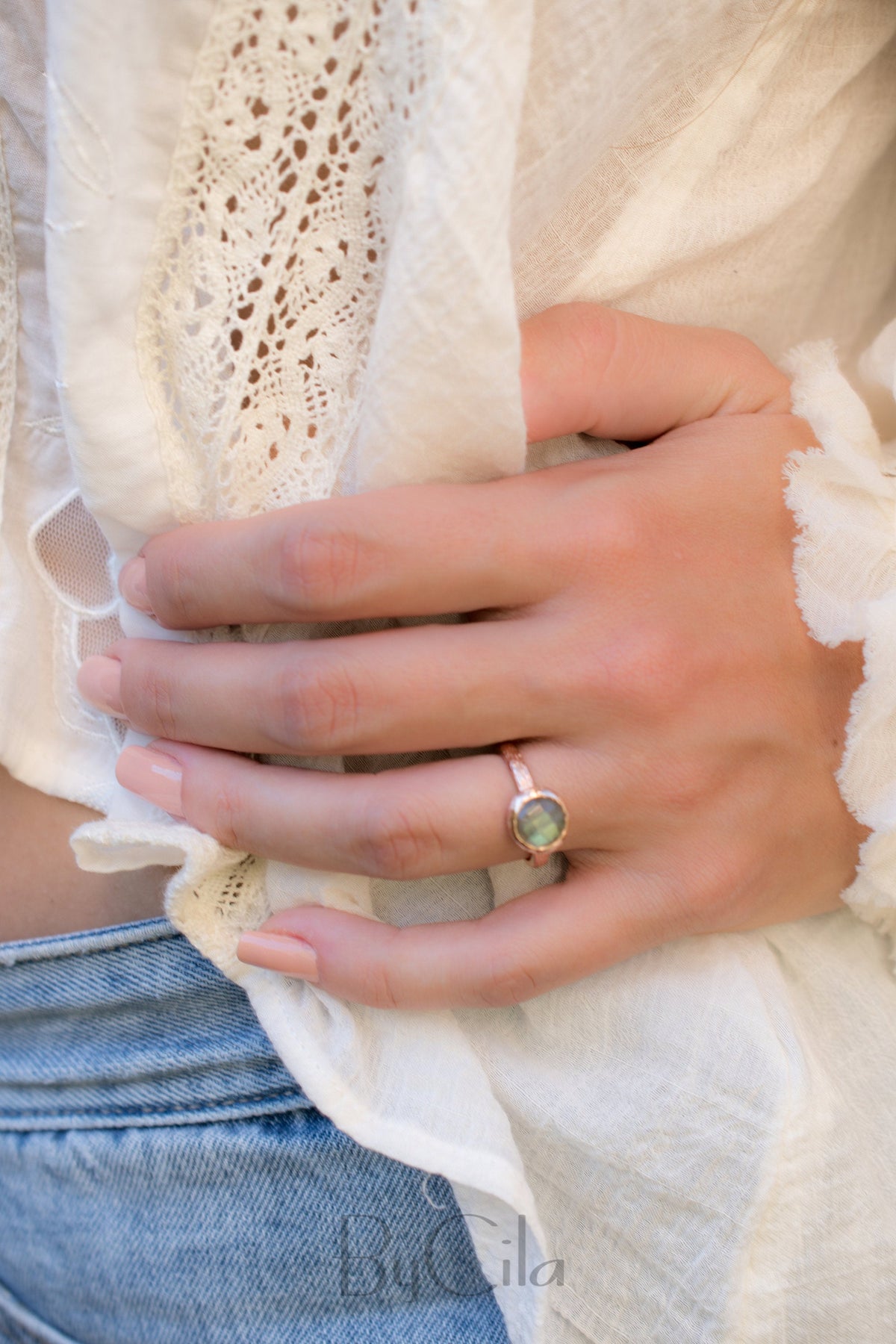 Rainbow Labradorite Rose Gold Ring * Boho * Organic * handmade * Gypsy * Bridesmaid* Solitaire * Bridal * BJR209