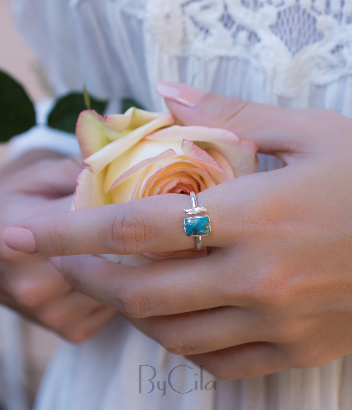 Copper Turquoise Ring * Sterling Silver 925 * Adjustable * Bridal * Wedding * Wrap * Boho * Jewelry *Gemstone *Mermaid *Blue* BJR095