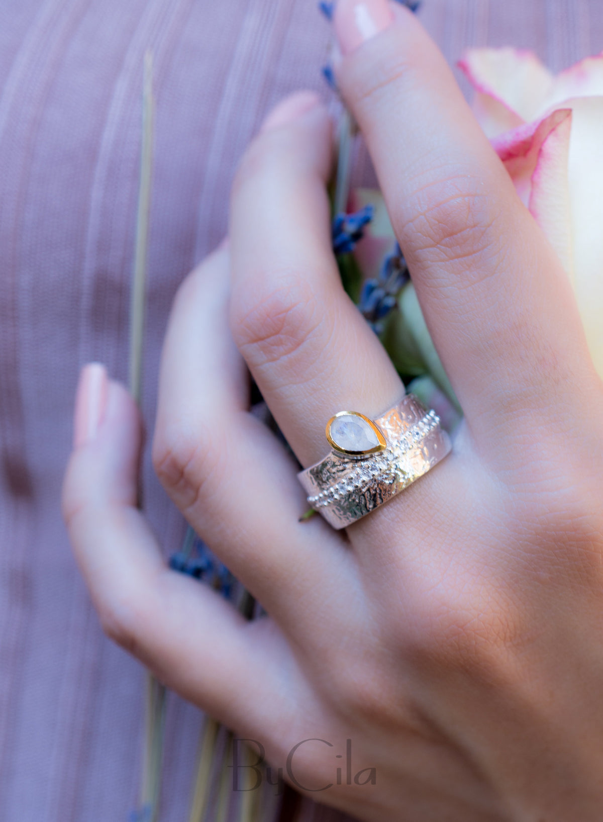 Moonstone ring * Sterling silver ring * Gold Vermeil ring * Wide ring * Handmade ring * Wave band ring * Gemstone* Rainbow Moonstone BJR204