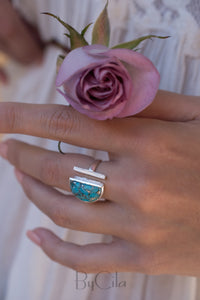 Copper Turquoise Ring * Adjustable Sterling Silver * Statement * Gemstone * Bridal * Wedding * Half Moon * Boho * Bohemian * Handmade*BJR115