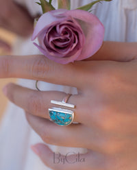 Copper Turquoise Ring * Adjustable Sterling Silver * Statement * Gemstone * Bridal * Wedding * Half Moon * Boho * Bohemian * Handmade*BJR115