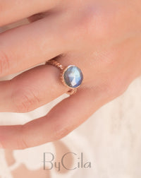 Rainbow Labradorite Rose Gold Ring * Boho * Organic * handmade * Gypsy * Bridesmaid* Solitaire * Bridal * BJR215