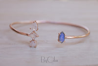 Labradorite & Moonstone Bangle Bracelet * Rose Gold Plated or Gold Plated * Gemstone * Gypsy * Hippie *  Adjustable *  Stacking*BJB013C