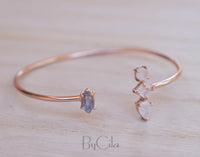 Labradorite & Moonstone Bangle Bracelet * Rose Gold Plated or Gold Plated * Gemstone * Gypsy * Hippie *  Adjustable *  Stacking*BJB013C