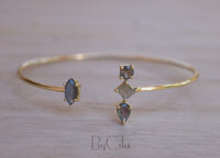 Labradorite Bangle Bracelet * Gold Plated 18K or Rose Gold * Gemstone * Gypsy * Hippie *  Adjustable * Statement *  Stacking * BJB011C