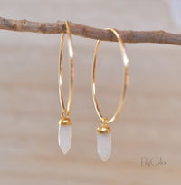 Aqua Chalcedony, Moonstone Hoop Earrings* Gold Filled  or Sterling Silver *Handmade* Gemstone * gift for her * Large * ByCia * BJE129B