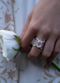 Rose Quartz Ring * Hammered Band * Sterling Silver Ring * Statement Ring * Gemstone Ring * Wedding Ring * Organic Ring * Natura BJR144