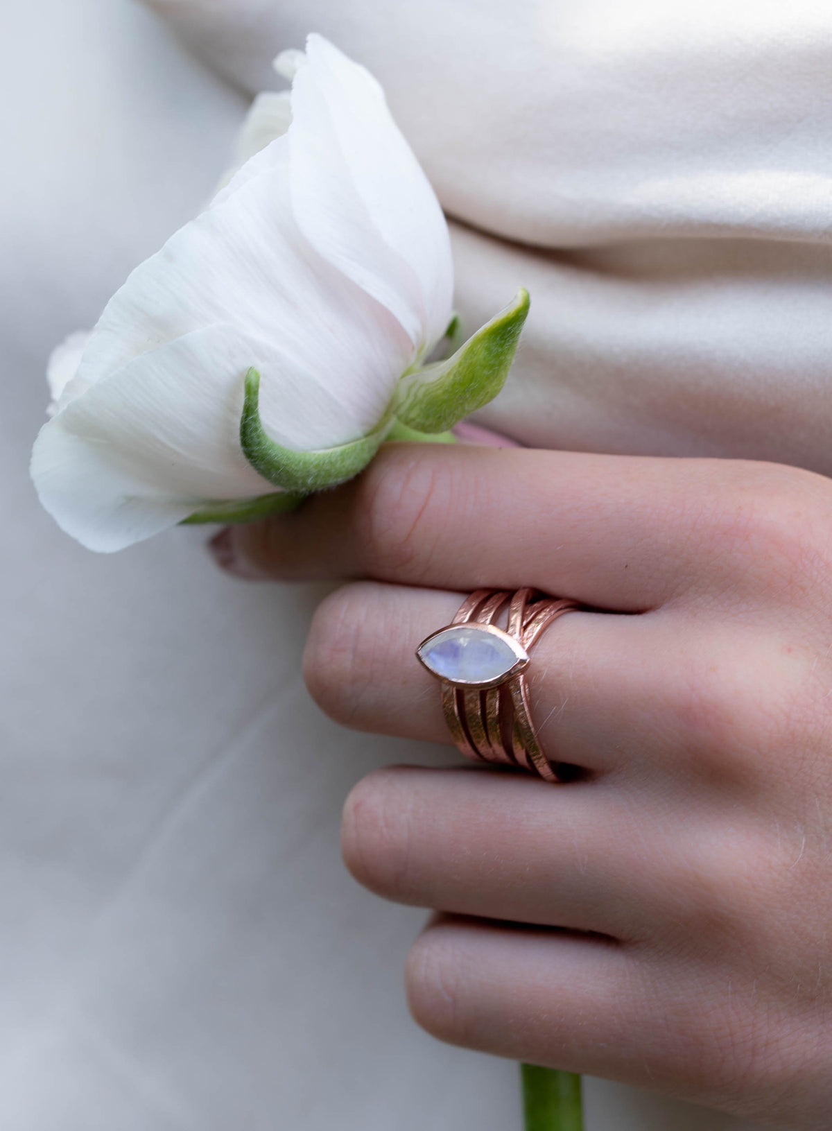 Moonstone Rose Gold Plated Ring *  Statement Ring * Gemstone Ring * Rainbow Moonstone *  Rose Gold Ring BJR135