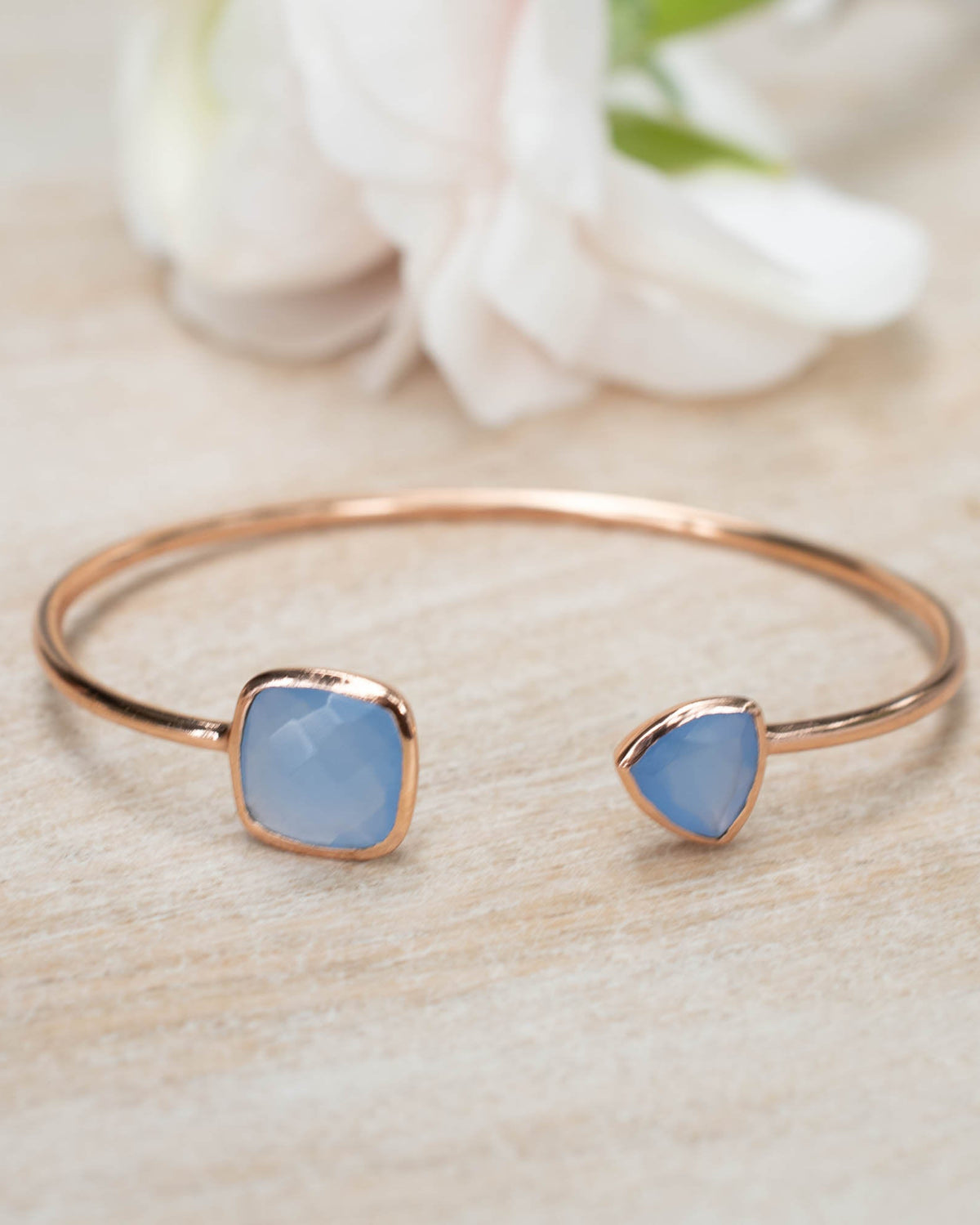 Blue Chalcedony Bangle Bracelet *Gold Plated 18k or Silver Plated or Rose Gold Plated* Gemstone * Gypsy * Adjustable * Statement * BJB009C