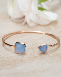 Blue Chalcedony Bangle Bracelet *Gold Plated 18k or Silver Plated or Rose Gold Plated* Gemstone * Gypsy * Adjustable * Statement * BJB009C